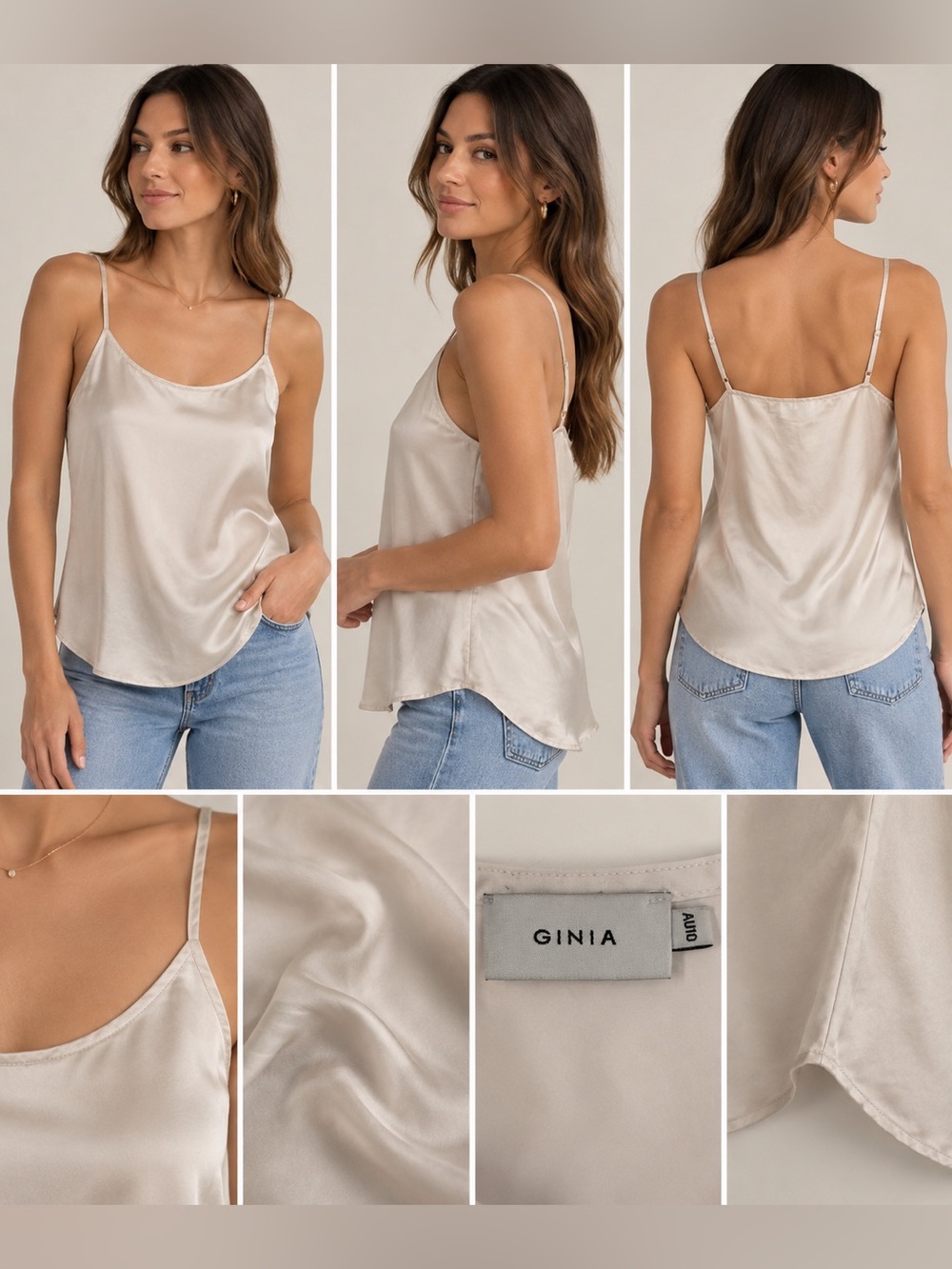 GINIA 100% Silk Camisole Tank Top Ivory Champagne AU 10 / US 6